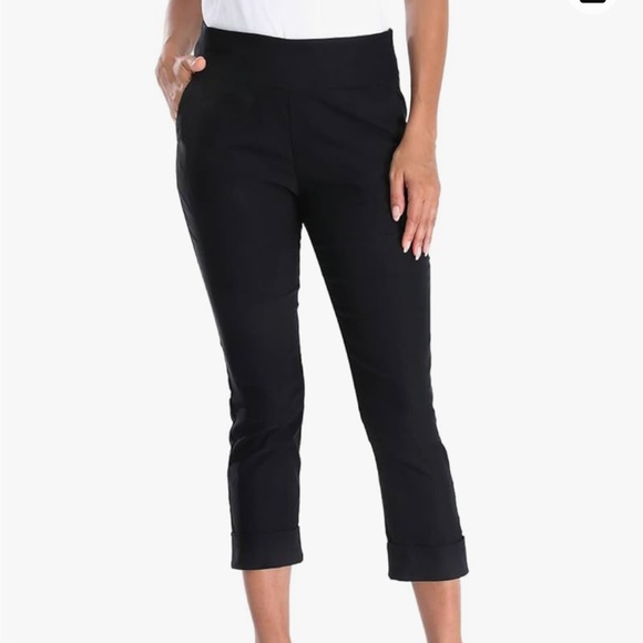 HDE Pull On Capri Pants for Women with Pockets Elastic Waist Cropped Pants - Picture 1 of 11